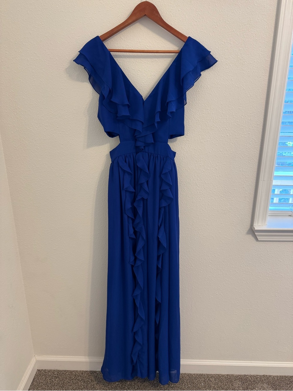 Boston Proper Royal Blue Ruffle Cutout Formal Maxi Dress Size 6
